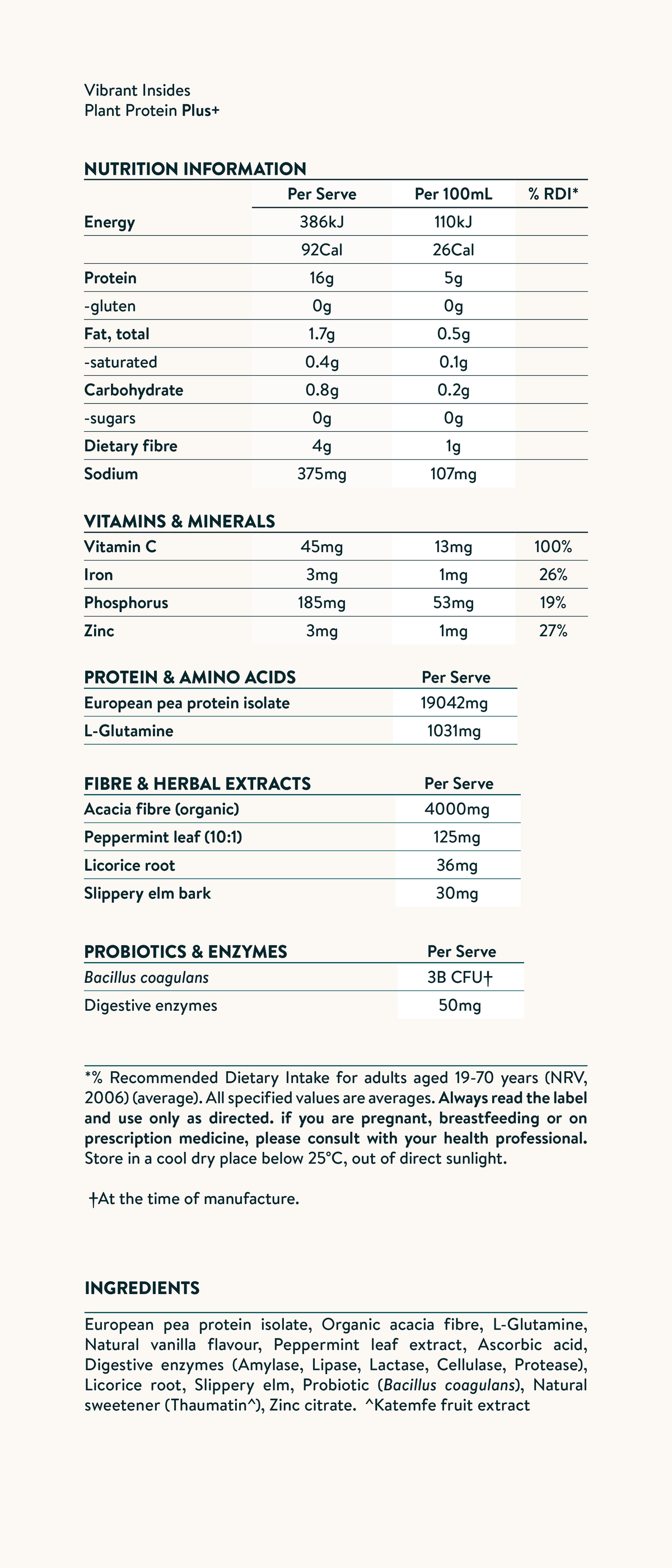 Nutrition facts image